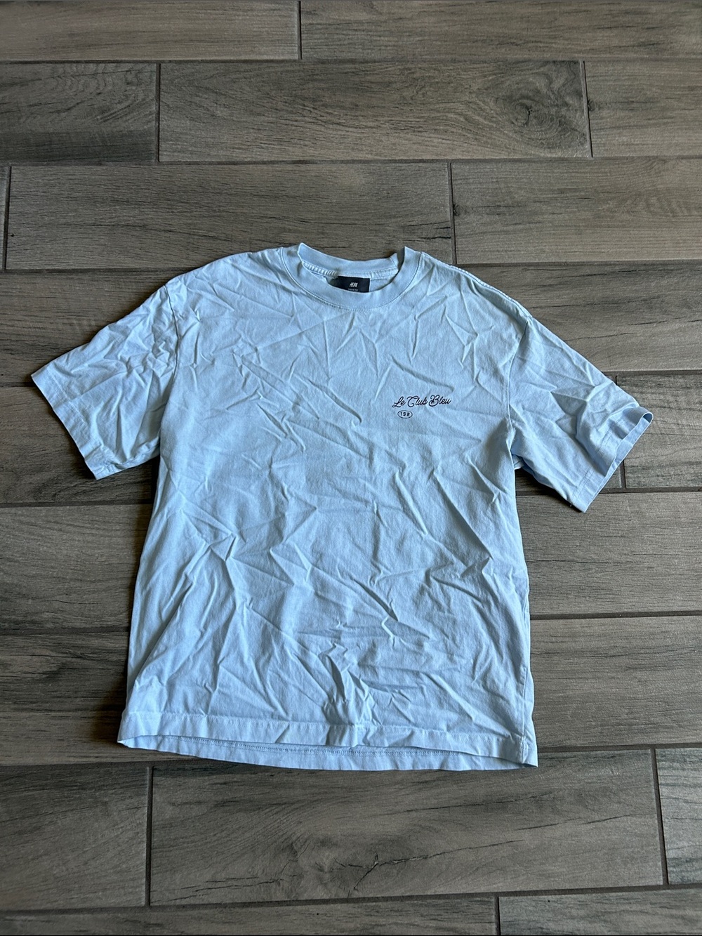 H&M Pale Blue Short Sleeve Crewneck Tee with Chest Script